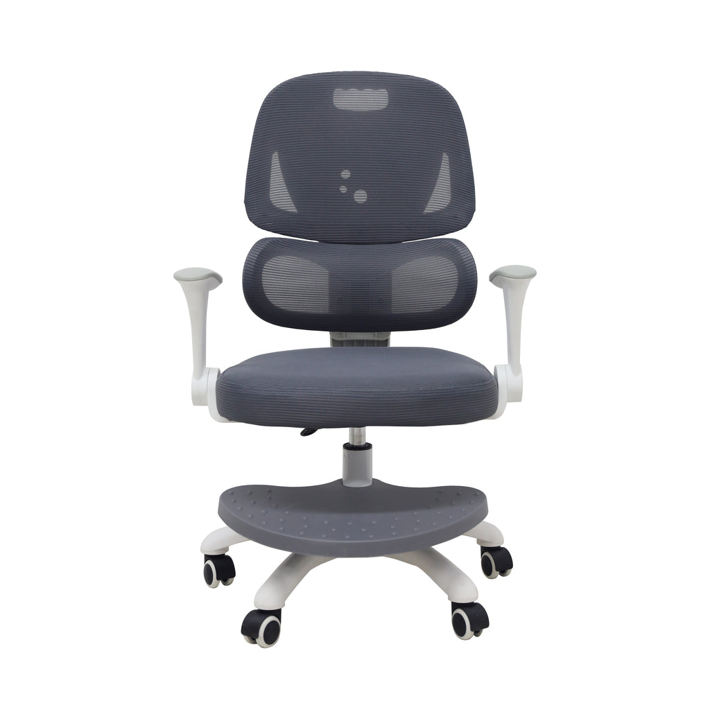 Ergonominė vaikiška darbo kėdė su pakoju, sukama, reguliuojama, pilka