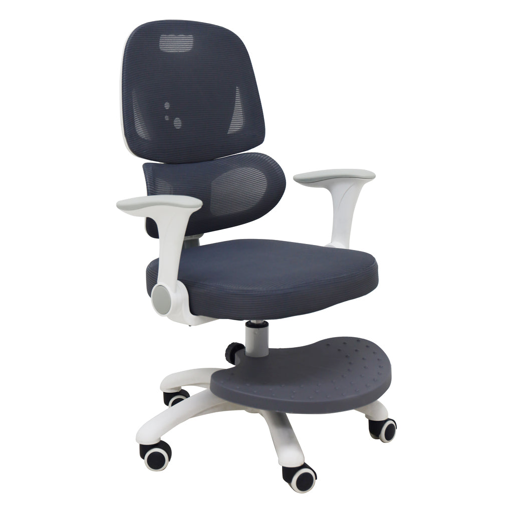 Ergonominė vaikiška darbo kėdė su pakoju, sukama, reguliuojama, pilka