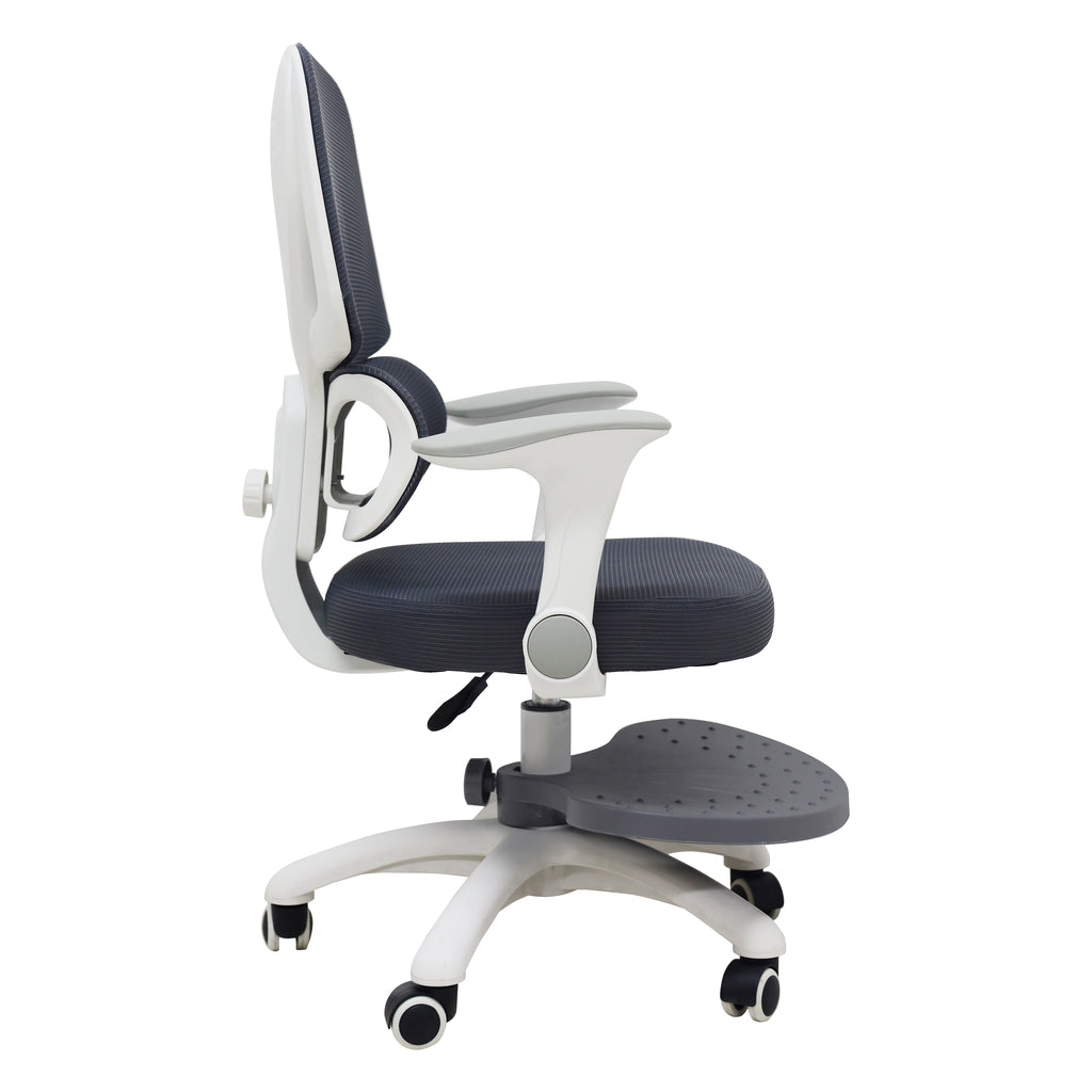 Ergonominė vaikiška darbo kėdė su pakoju, sukama, reguliuojama, pilka