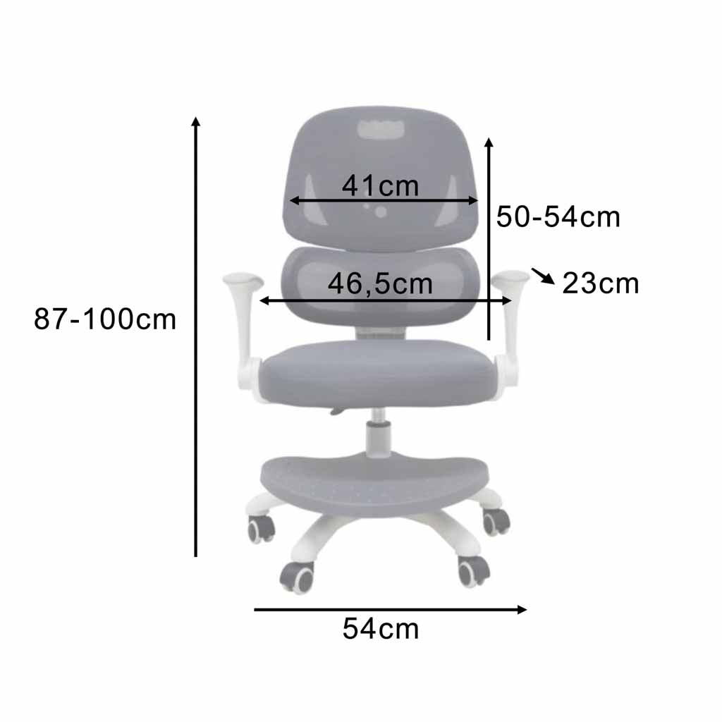 Ergonominė vaikiška darbo kėdė su pakoju, sukama, reguliuojama, pilka