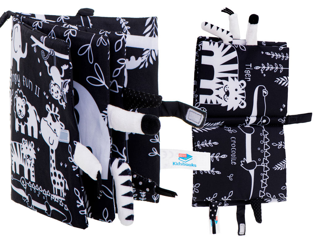 Minkšta sensorinė knygelė „Safari gyvūnų uodegos“