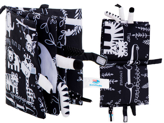 Minkšta sensorinė knygelė „Safari gyvūnų uodegos“