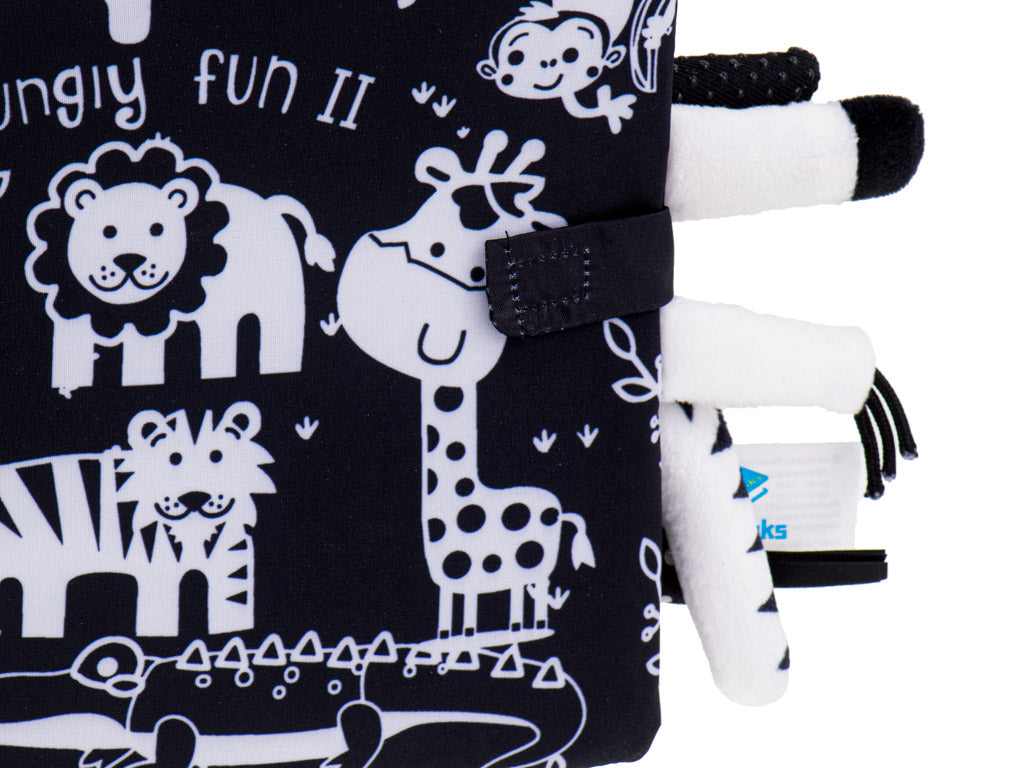 Minkšta sensorinė knygelė „Safari gyvūnų uodegos“