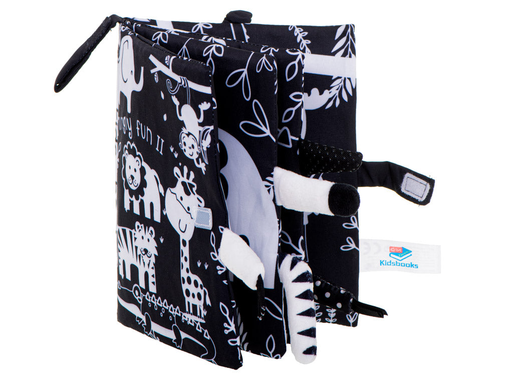 Minkšta sensorinė knygelė „Safari gyvūnų uodegos“