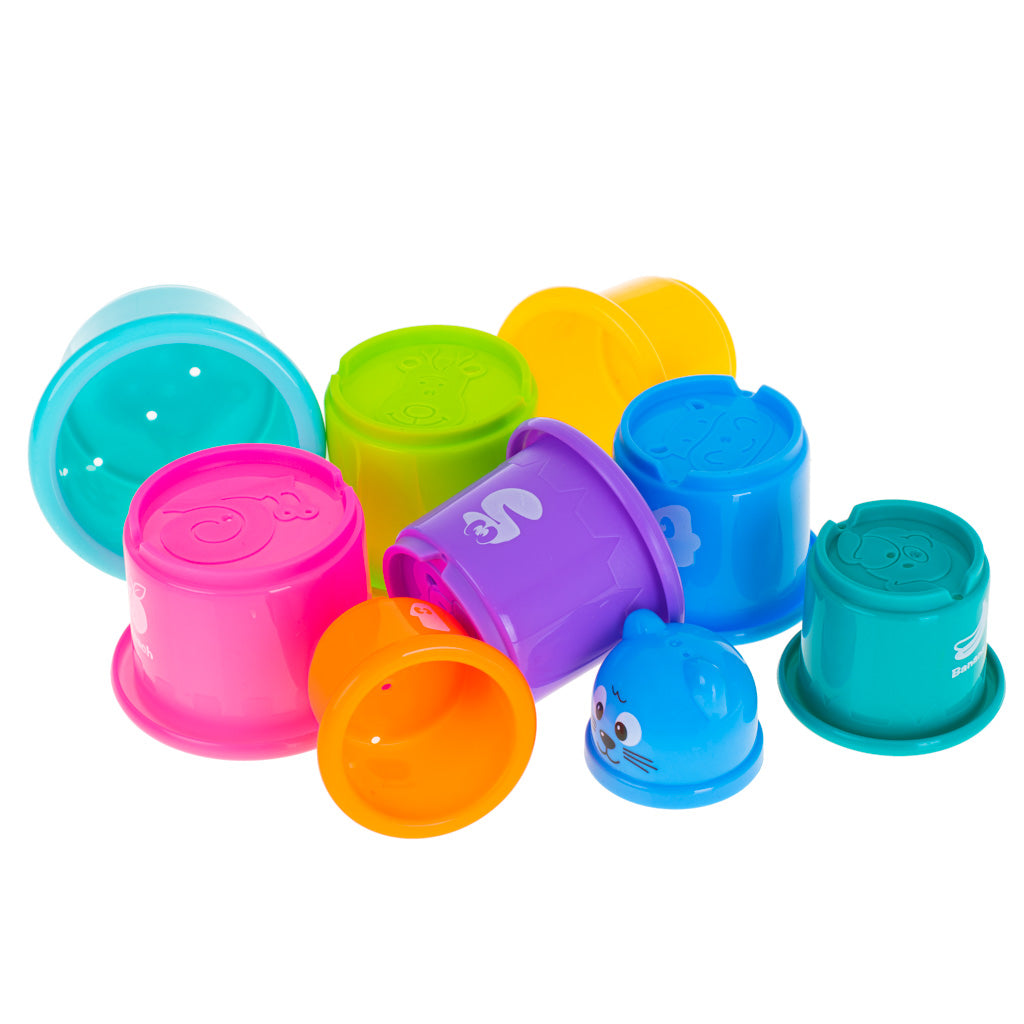 Edukaciniai puodeliai „Bokštas-piramidė“ su skaičiais ir vaisiais