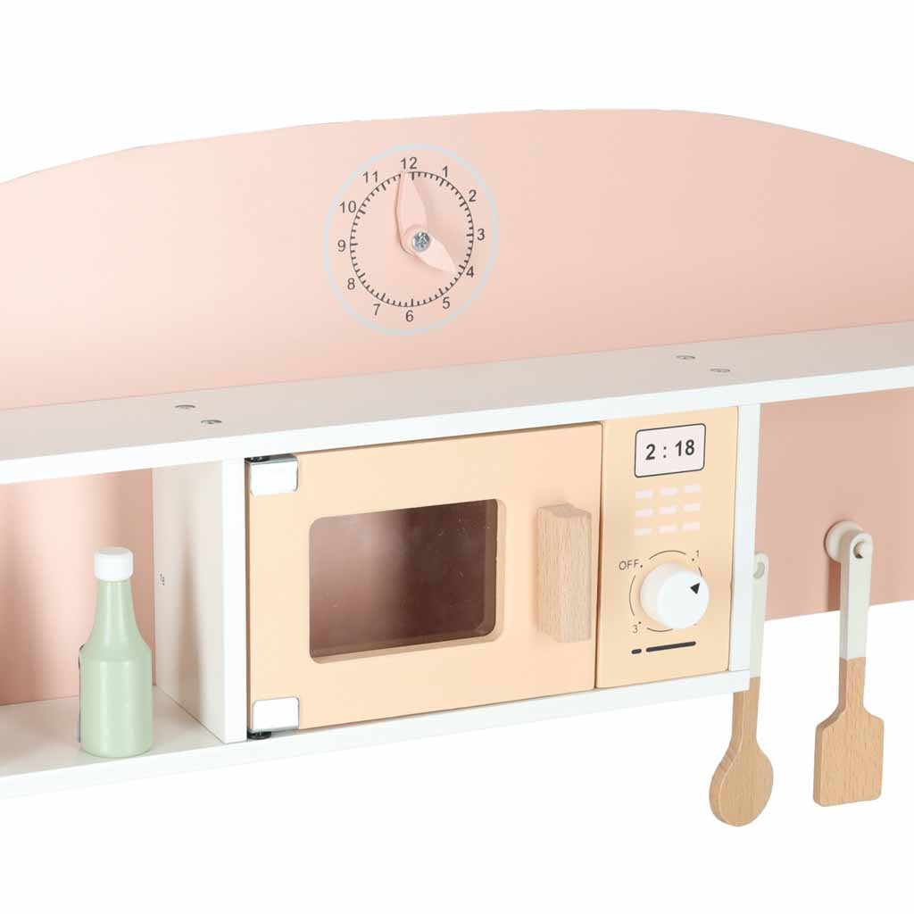 Medinė vaikiška virtuvėlė MODERN CLASSIC su priedais, rožinė, 82 cm