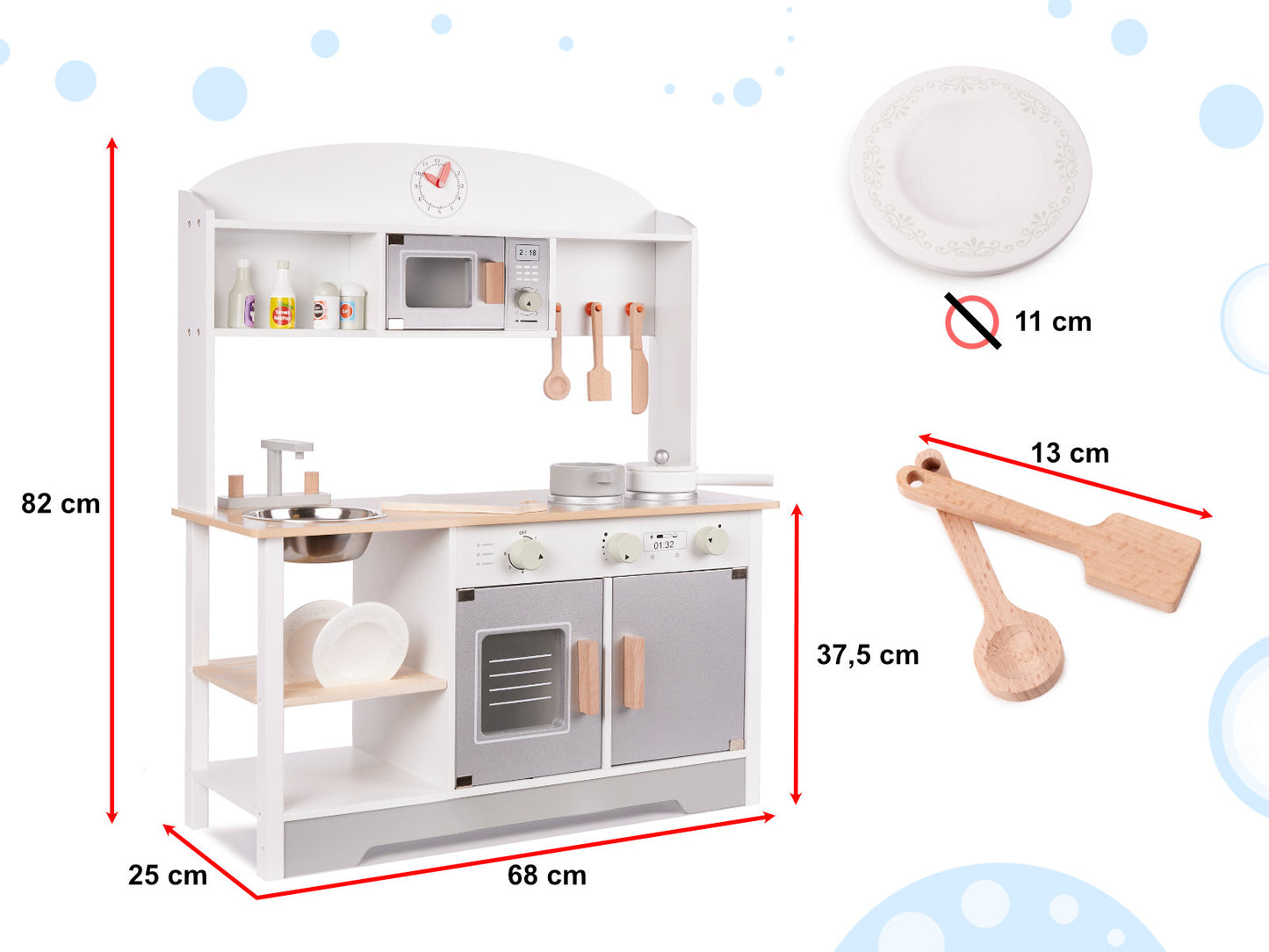 Medinė MDF vaikiška virtuvėlė MODERN CLASSIC su priedais, 82 cm
