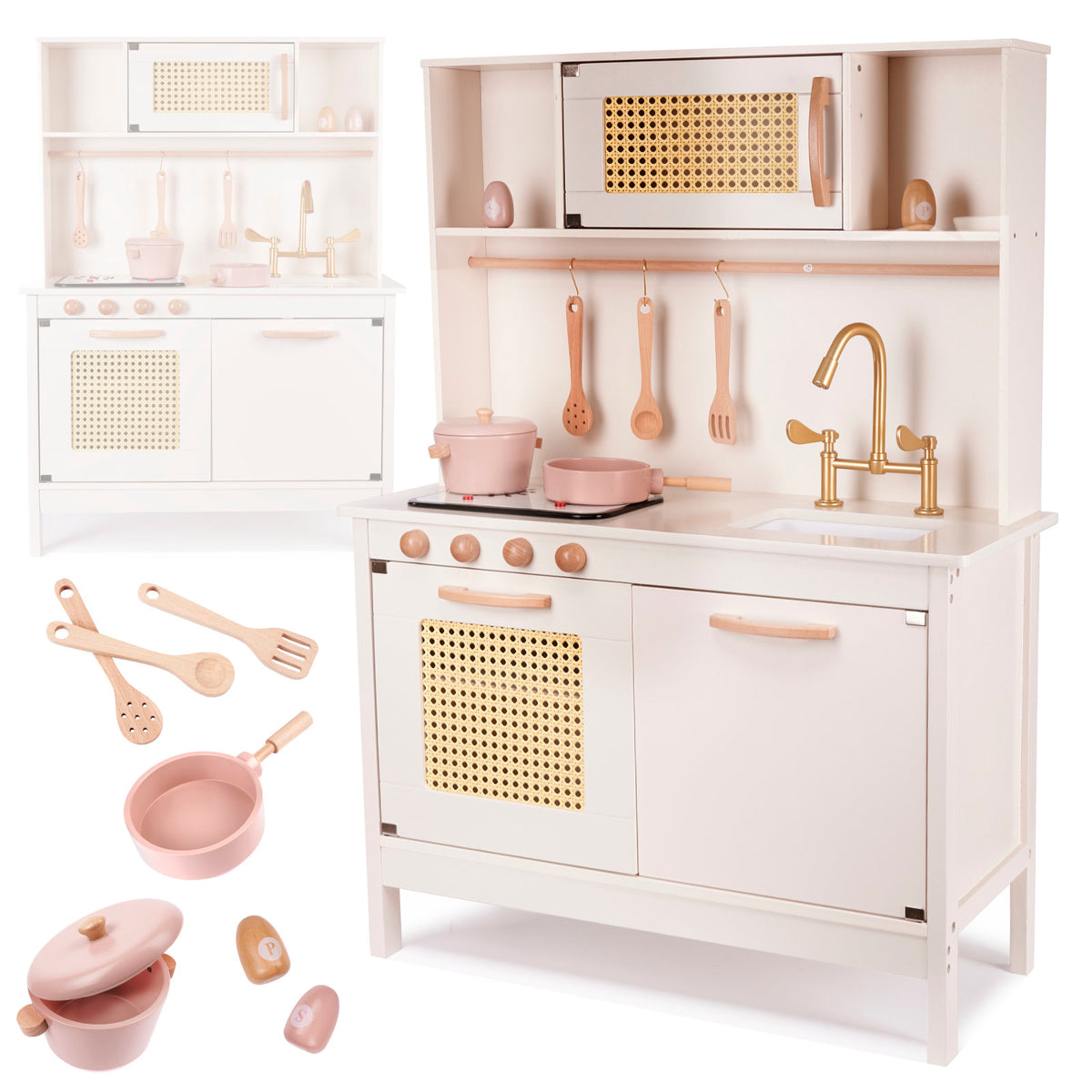 Medinė virtuvė vaikams mdf retro su priedais boho 100cm – pagrindinis vaizdas
