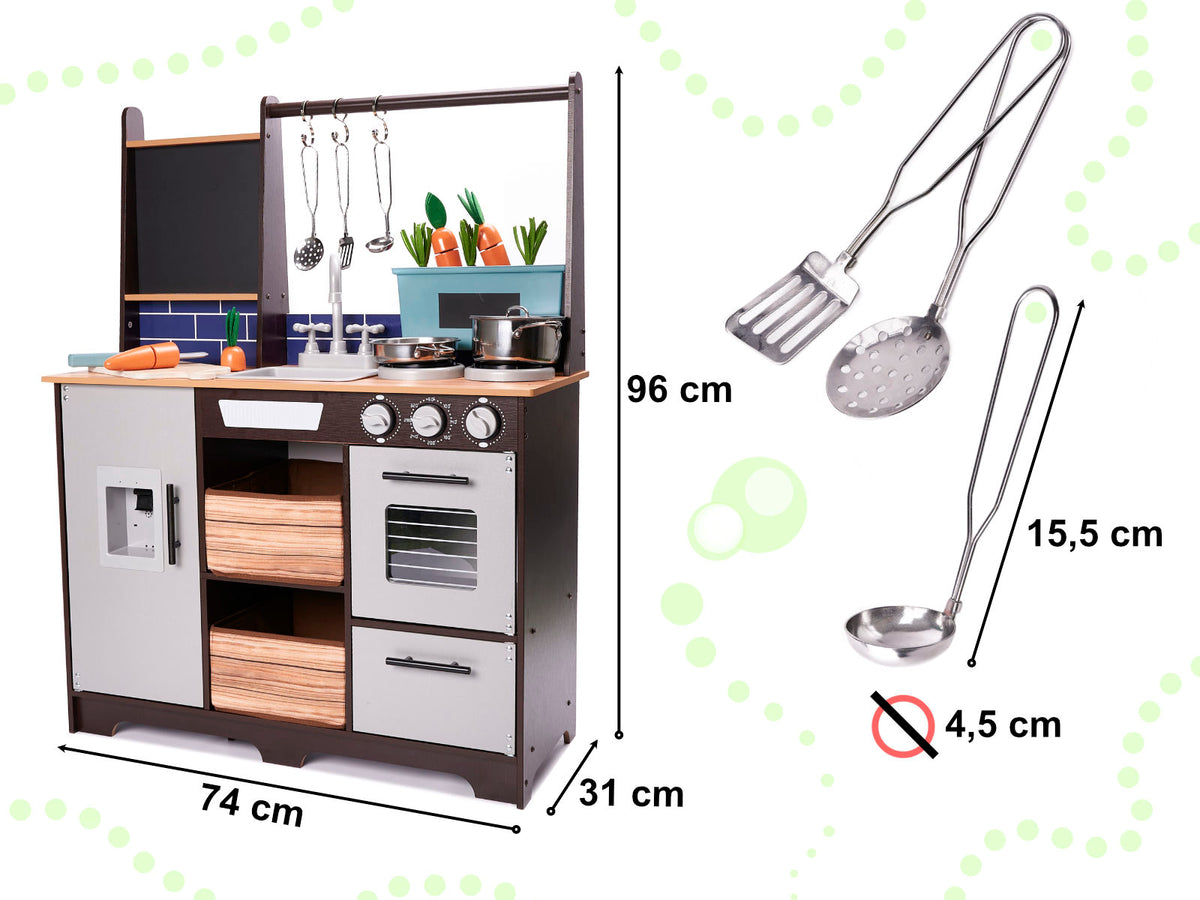 Didelė medinė MDF virtuvėlė vaikams su priedais, LOFT serija, XXL, 96 cm – vaizdas 3