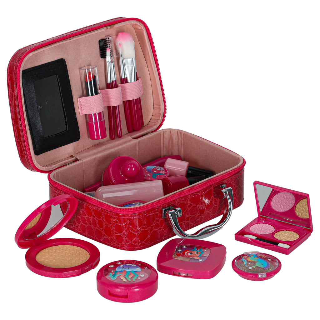 Vaikų makiažo ir nagų dailės kosmetikos rinkinys lagaminėlyje, 22 elementai