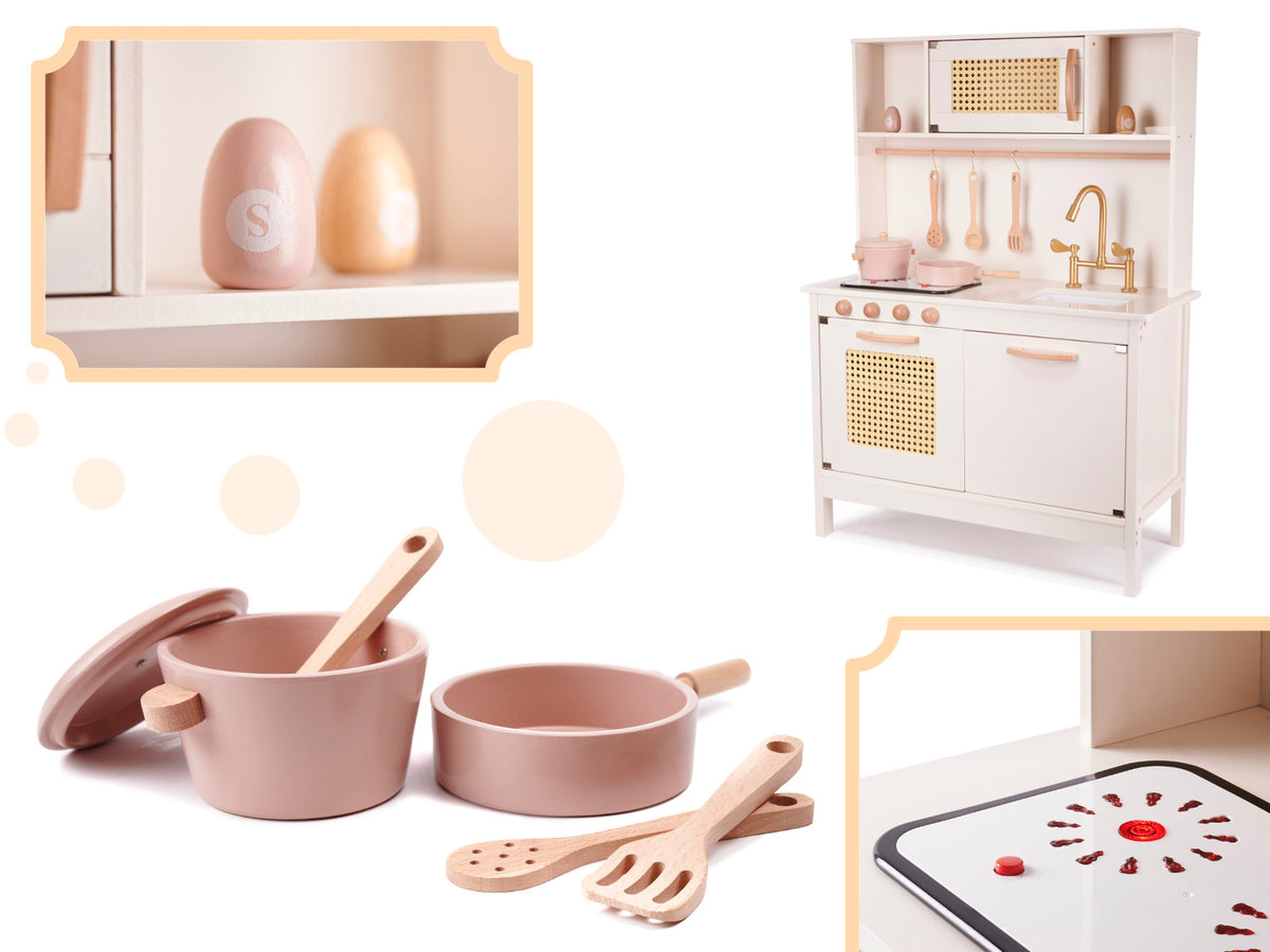Medinė virtuvė vaikams mdf retro su priedais boho 100cm – vaizdas 2