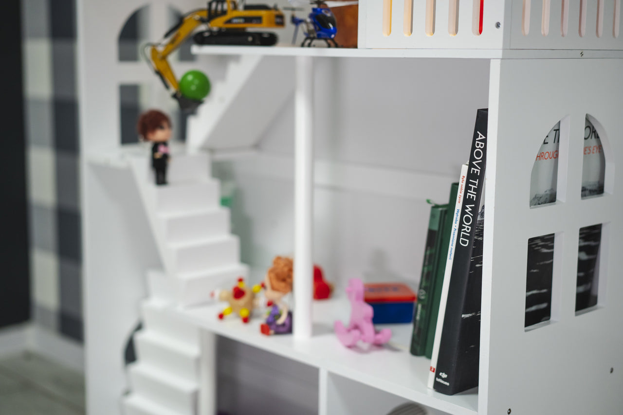 LULILO CALLA XXL 2in1 knygų lentyna ir žaislų namelis vaikams, 116 cm