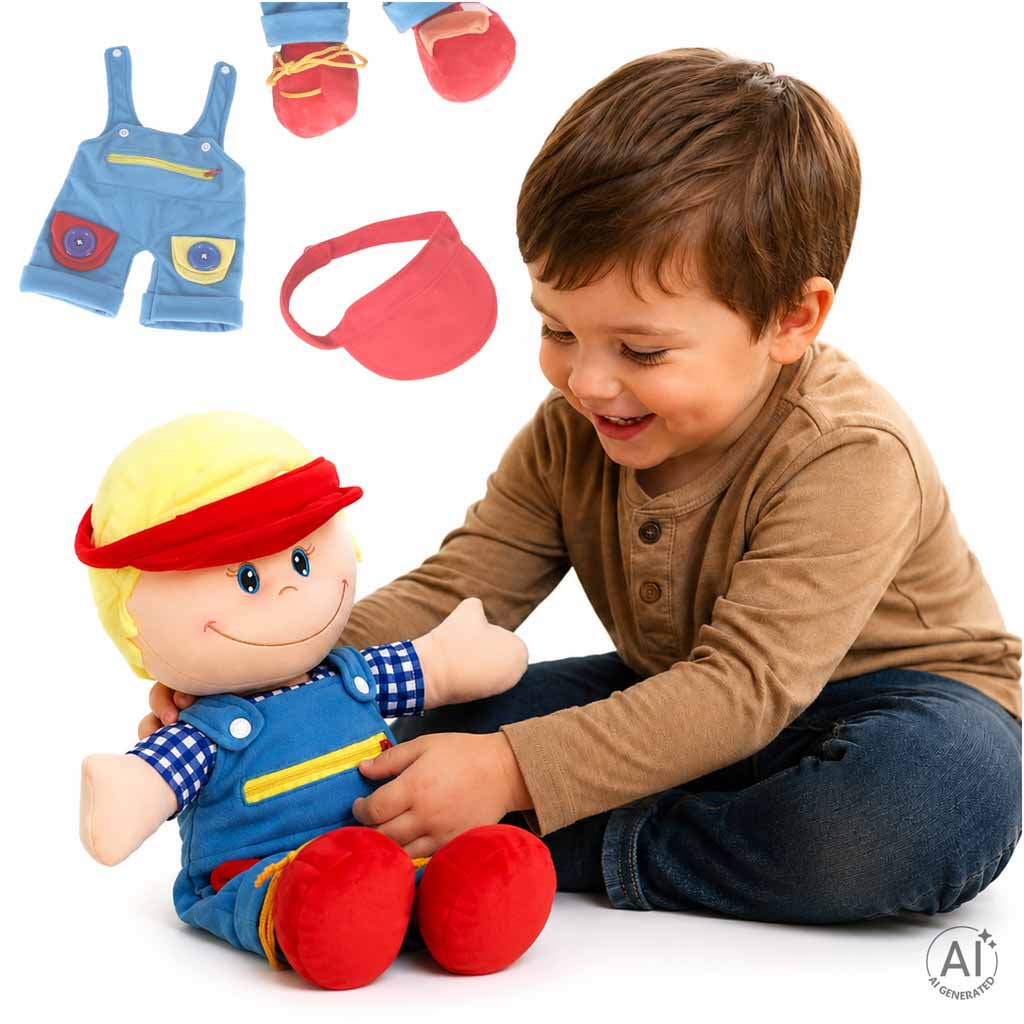 Medžiaginis berniukas mokymuisi rengtis, lavinamasis žaislas 48 cm