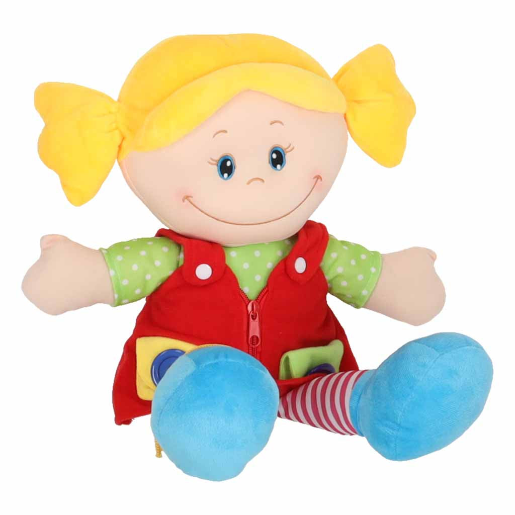 Medžiaginė lėlė mergaitė mokymuisi rengtis, lavinamasis žaislas 46 cm