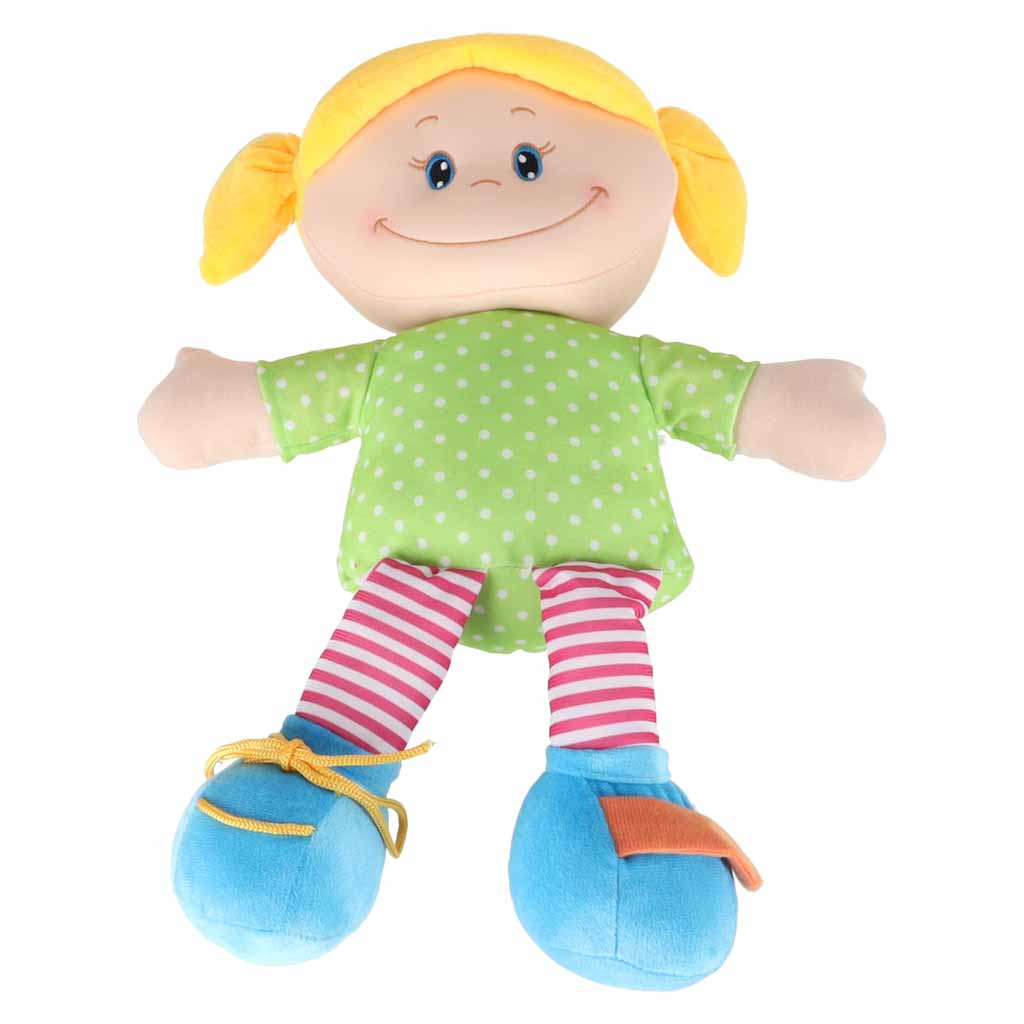 Medžiaginė lėlė mergaitė mokymuisi rengtis, lavinamasis žaislas 46 cm