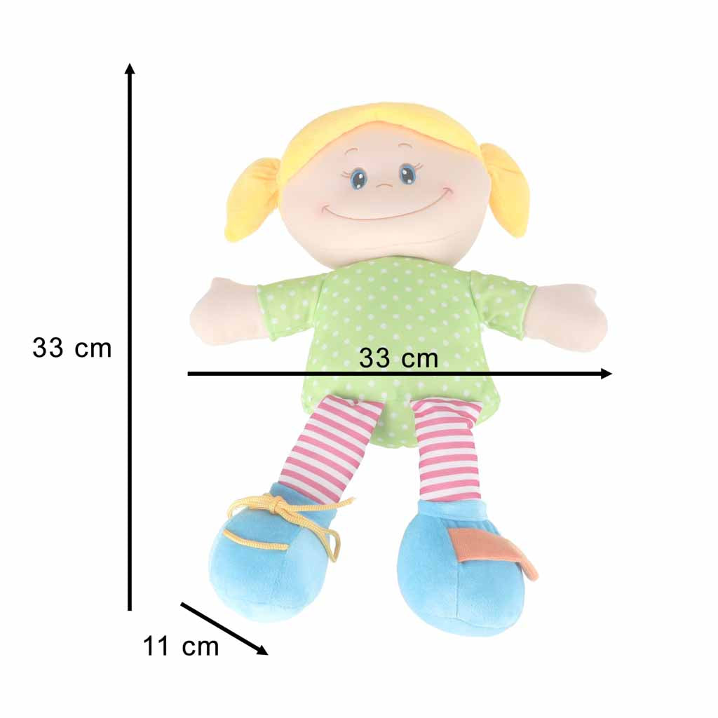 Medžiaginė lėlė mergaitė mokymuisi rengtis, lavinamasis žaislas 46 cm