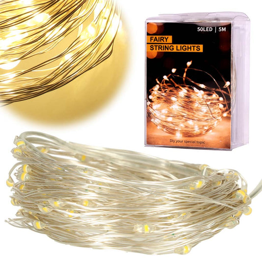 LED girlianda 5 m 50LED šilta balta