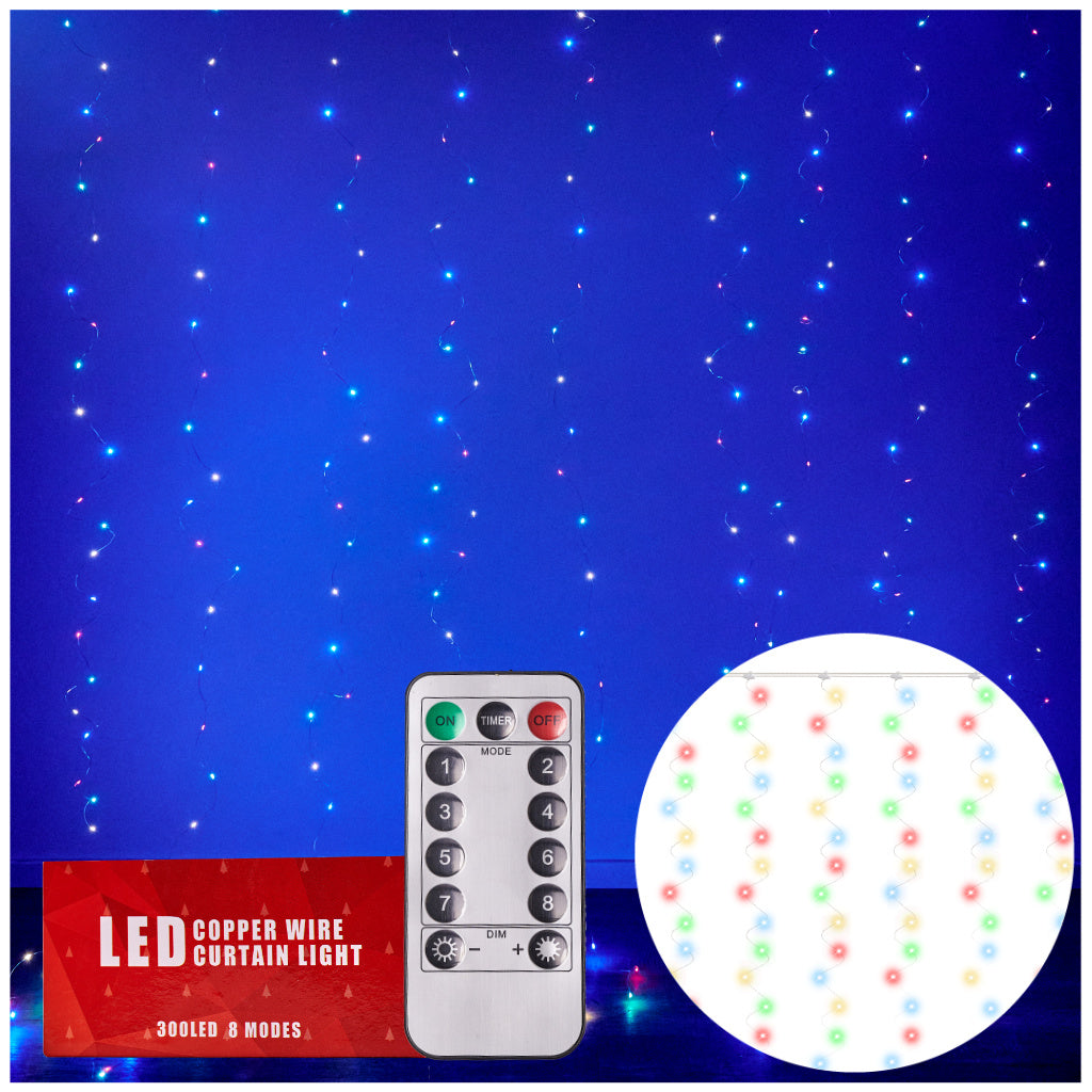 LED girlianda 3x3m 300LED multicolor