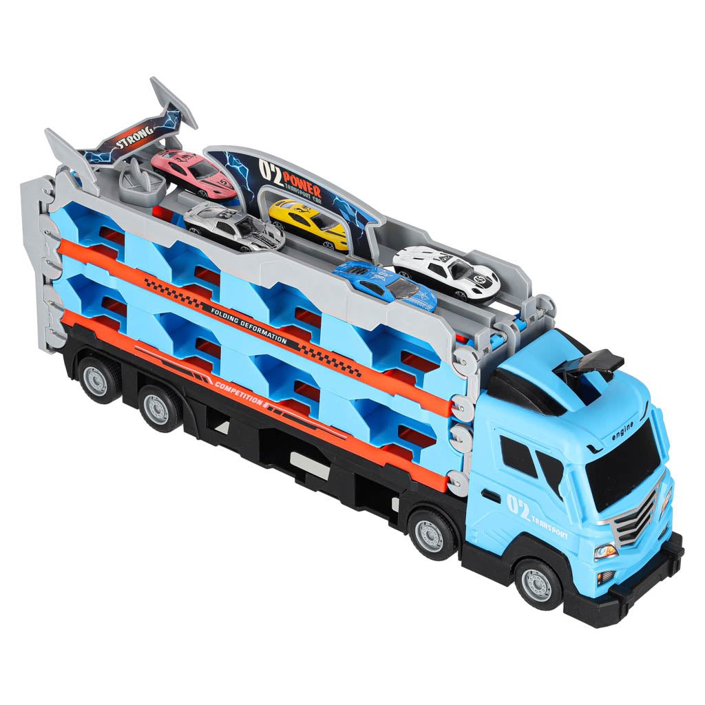 Sunkvežimis-traliukas su automobilių trasa, 210 cm, 8 automobiliai