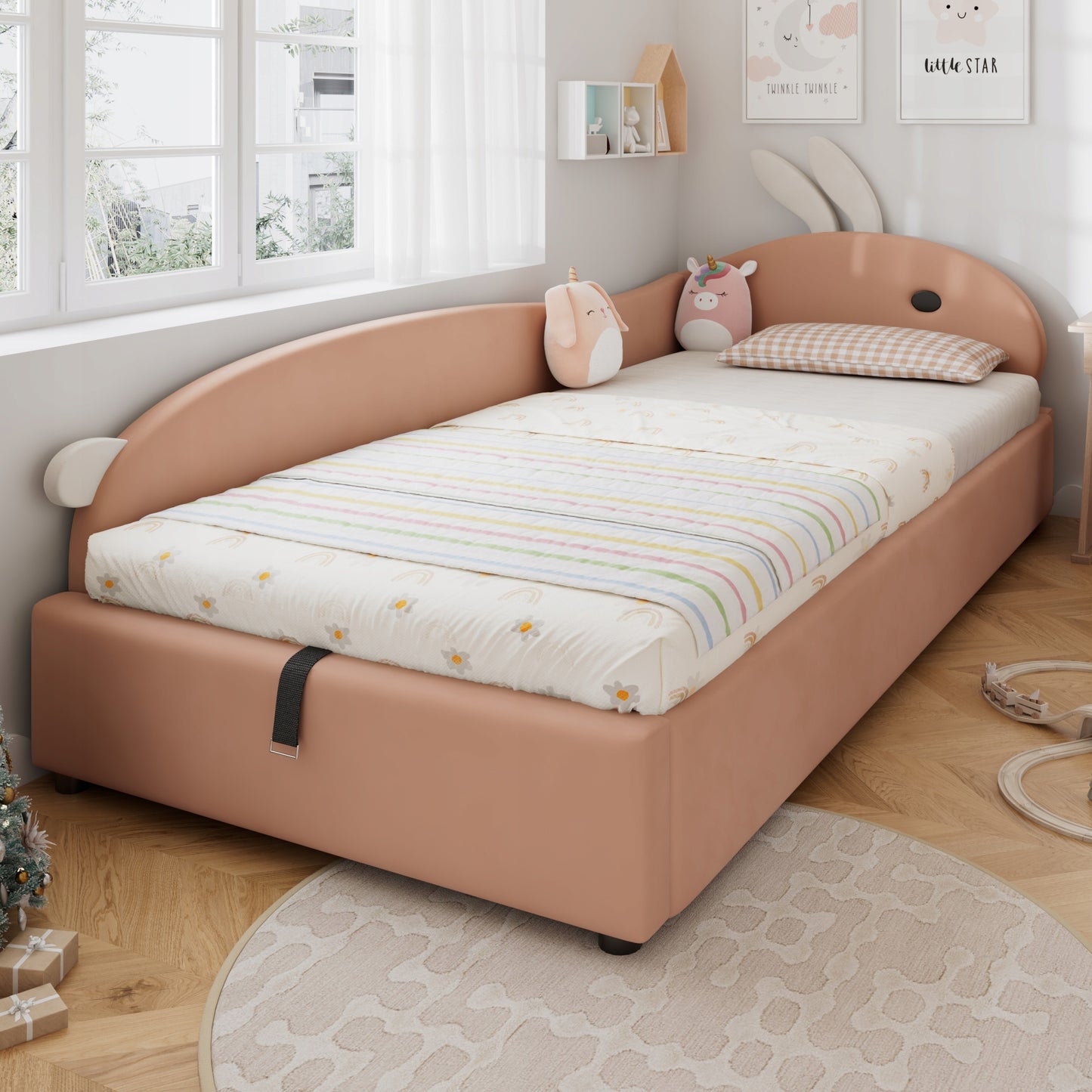 Vaikų lova zuikio formos 90x200 cm su hidrauliniu skydu – vaizdas 6