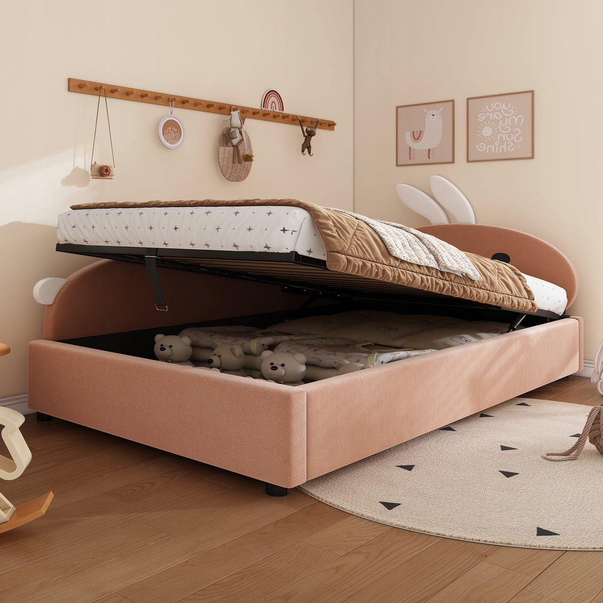 Vaikų lova zuikio formos 90x200 cm su hidrauliniu skydu – vaizdas 5