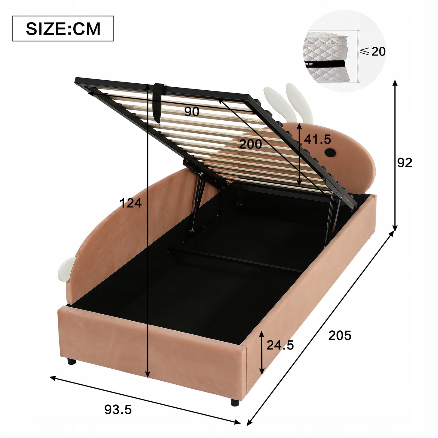 Vaikų lova zuikio formos 90x200 cm