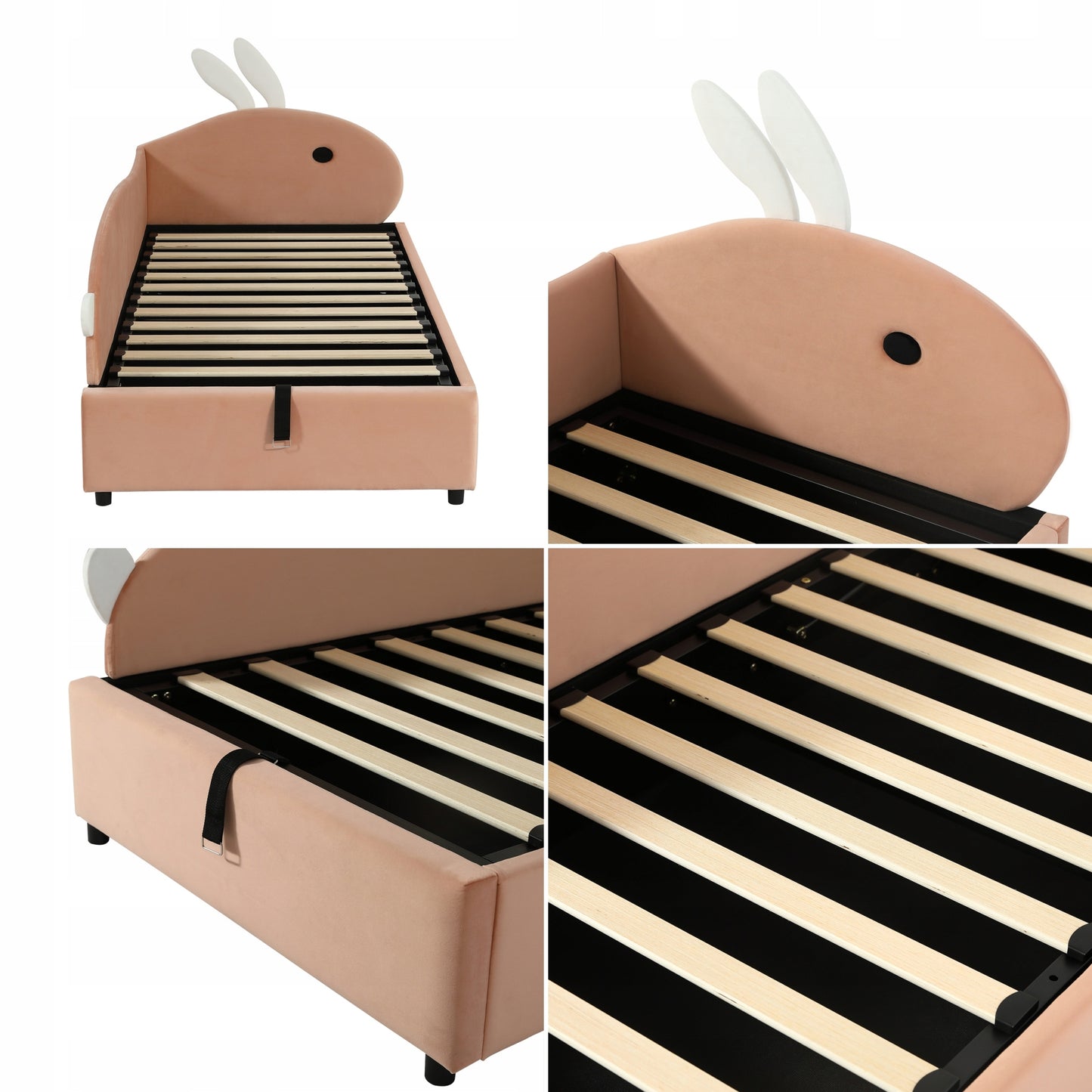 Vaikų lova zuikio formos 90x200 cm su hidrauliniu skydu – vaizdas 10