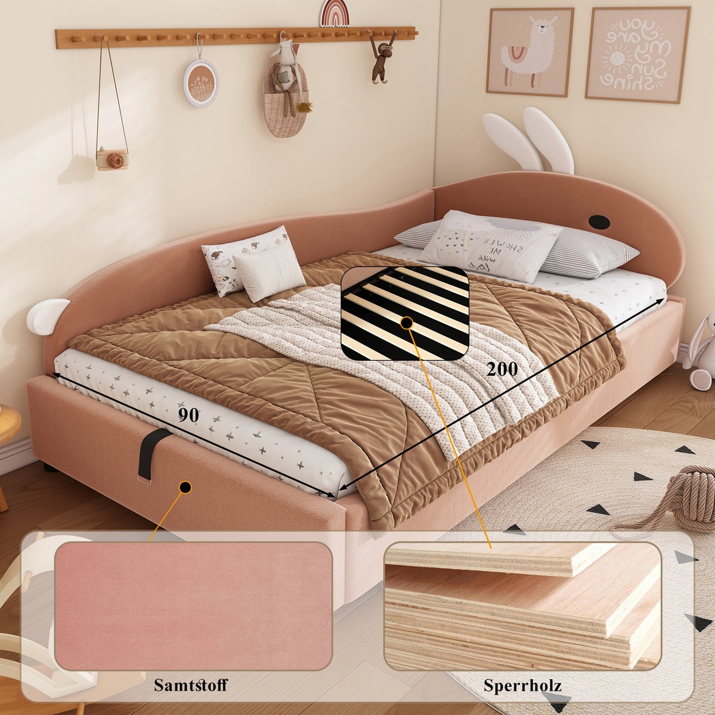 Vaikų lova zuikio formos 90x200 cm