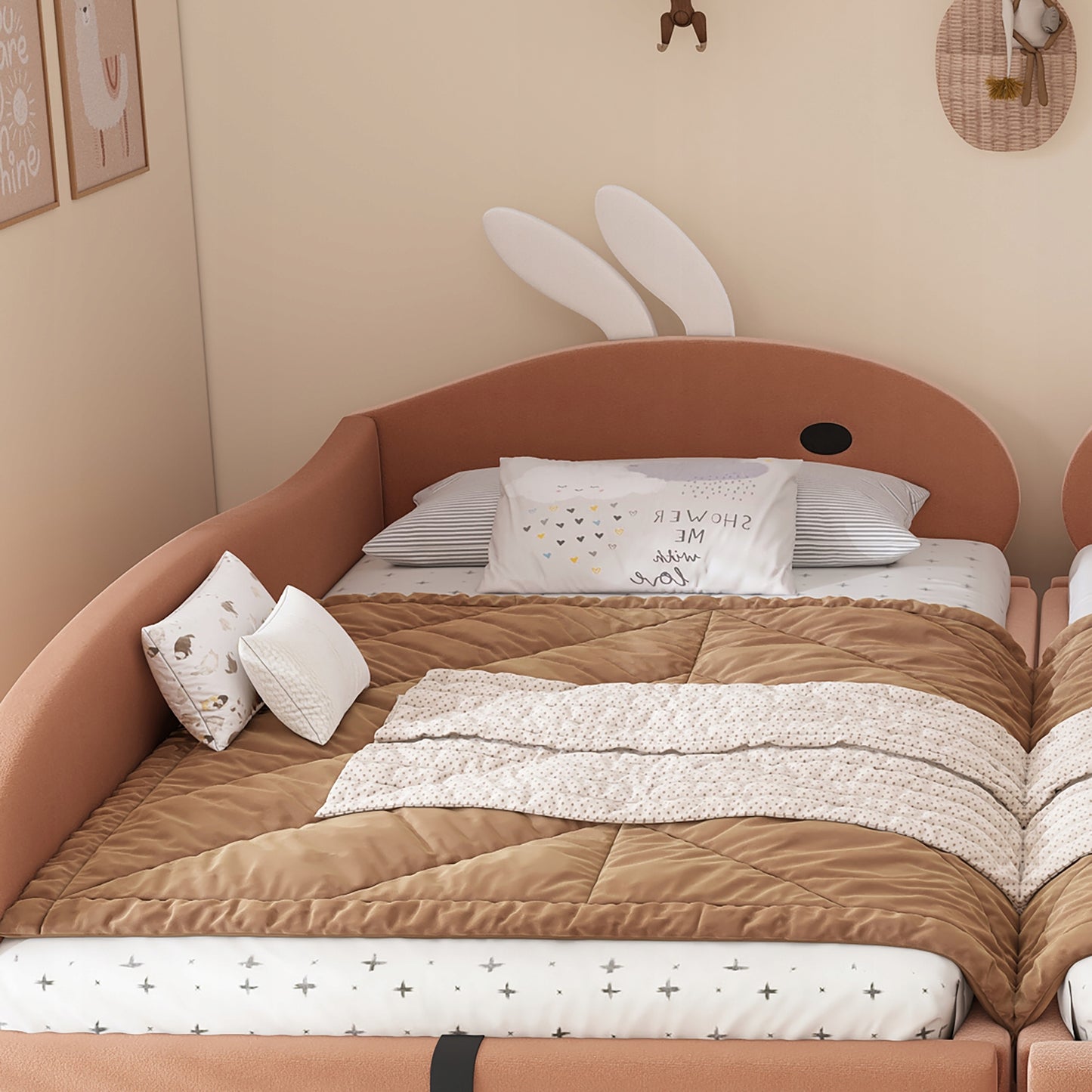 Vaikų lova zuikio formos 90x200 cm su hidrauliniu skydu – vaizdas 3