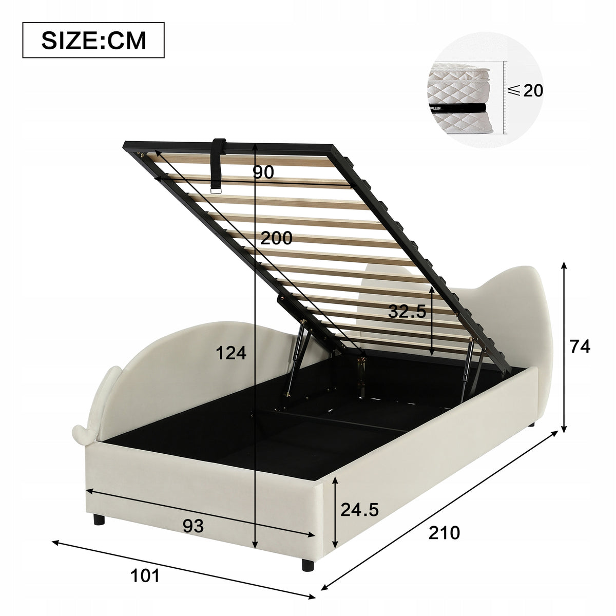 Vaikų lova kačiuko formos 90x200 cm su hidrauliniu skydu – vaizdas 4