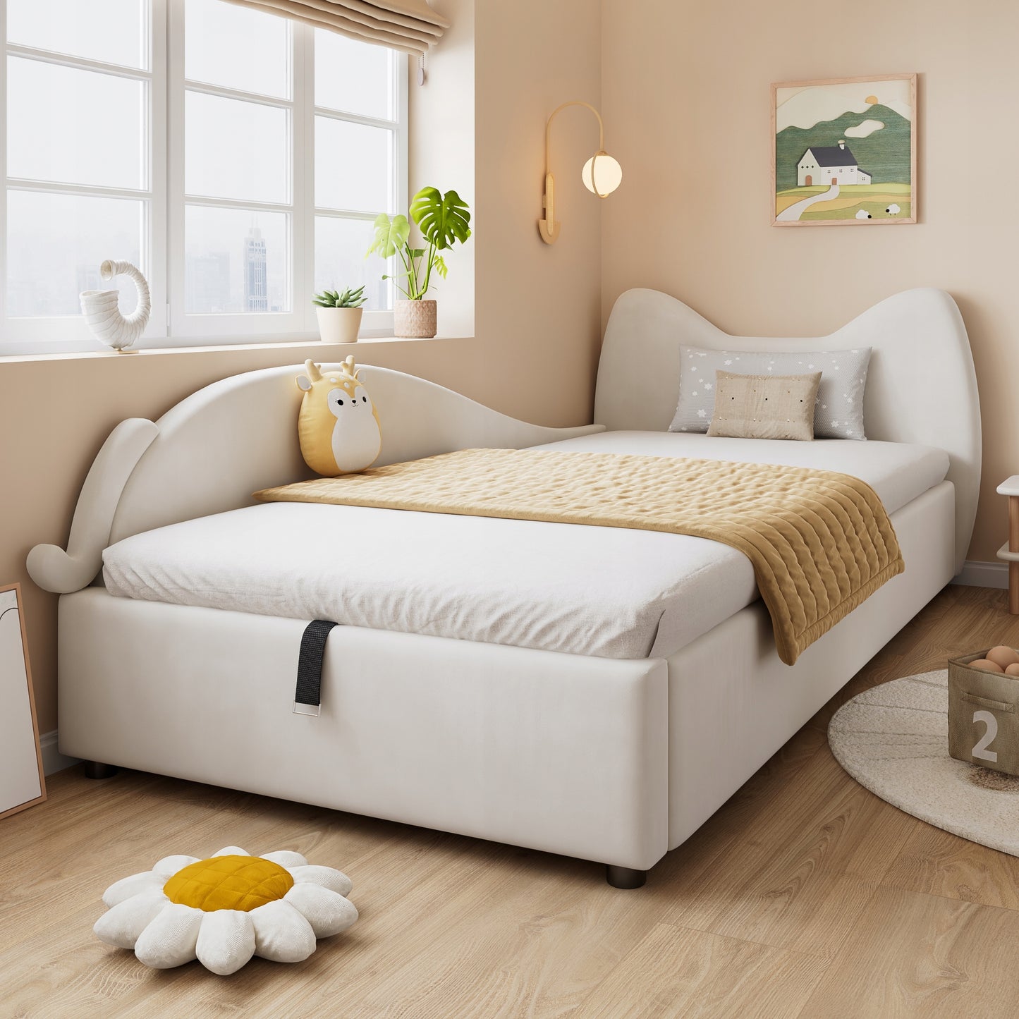 Vaikų lova kačiuko formos 90x200 cm su hidrauliniu skydu – pagrindinis vaizdas