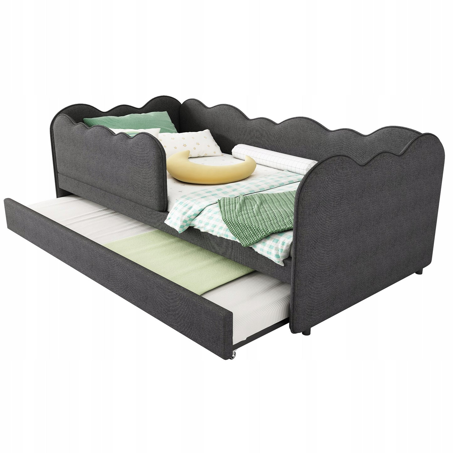 Vaikų ištraukiama sofa-lova 90x190 cm pilka – vaizdas 6