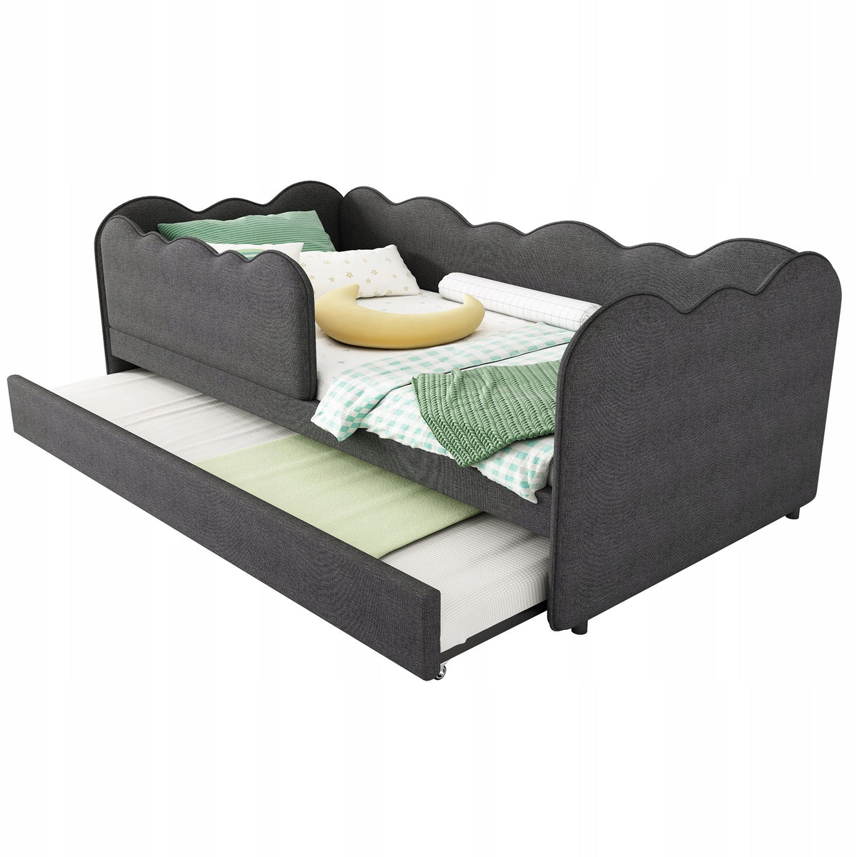 Vaikų ištraukiama sofa-lova 90x190 cm pilka – vaizdas 6