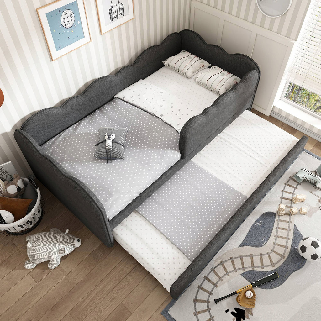 Vaikų ištraukiama sofa-lova 90x190 cm pilka – vaizdas 2