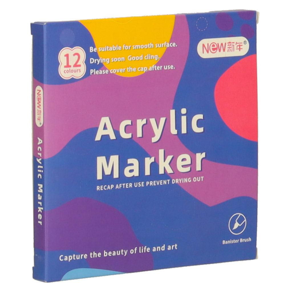 Akryliniai markeriai akmenims, stiklui ir audiniui – 12 vnt. rinkinys