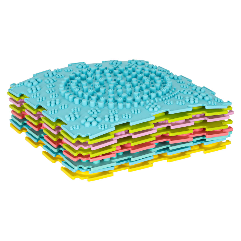 Sensorinis kilimėlis Montessori pėdų masažui – 8 dalių pastelinių spalvų