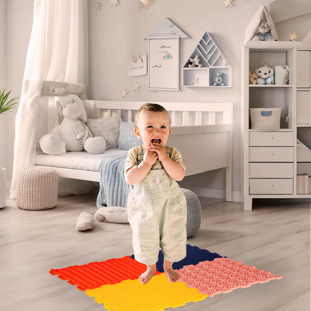 Sensorinis kilimėlis Montessori pėdų masažui – 8 dalių spalvingas
