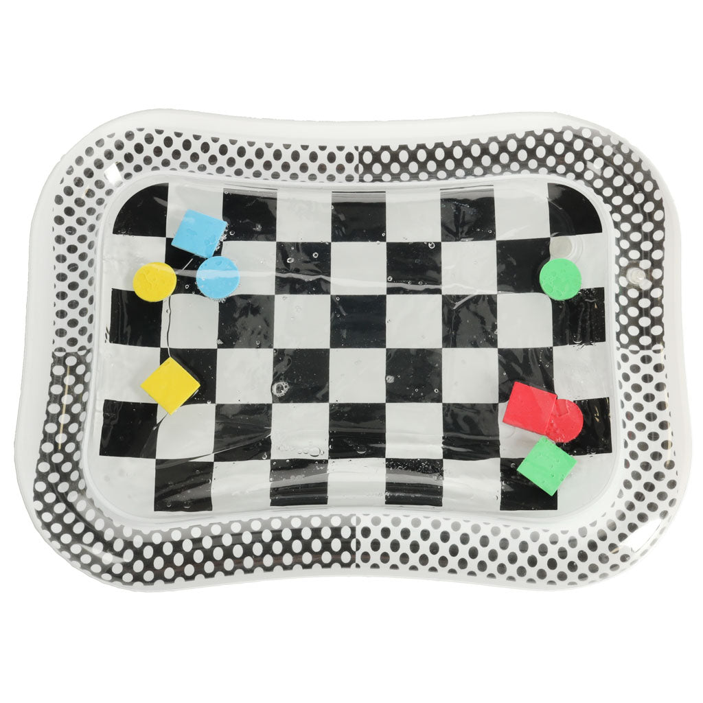 Pripučiama sensorinė vandens kilimėlis kūdikiams su kontrastinga juodai balta šachmatų lenta, XXL 65x50 cm