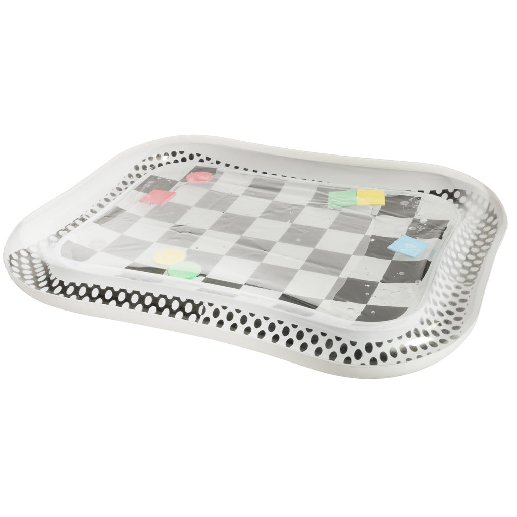 Pripučiama sensorinė vandens kilimėlis kūdikiams su kontrastinga juodai balta šachmatų lenta, XXL 65x50 cm