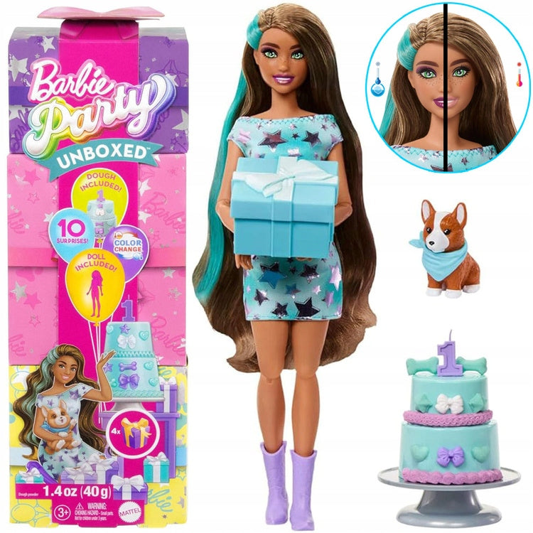 Barbie „Party Unboxed“ Gimtadienio lėlė su korgio šuniuku – pagrindinis vaizdas