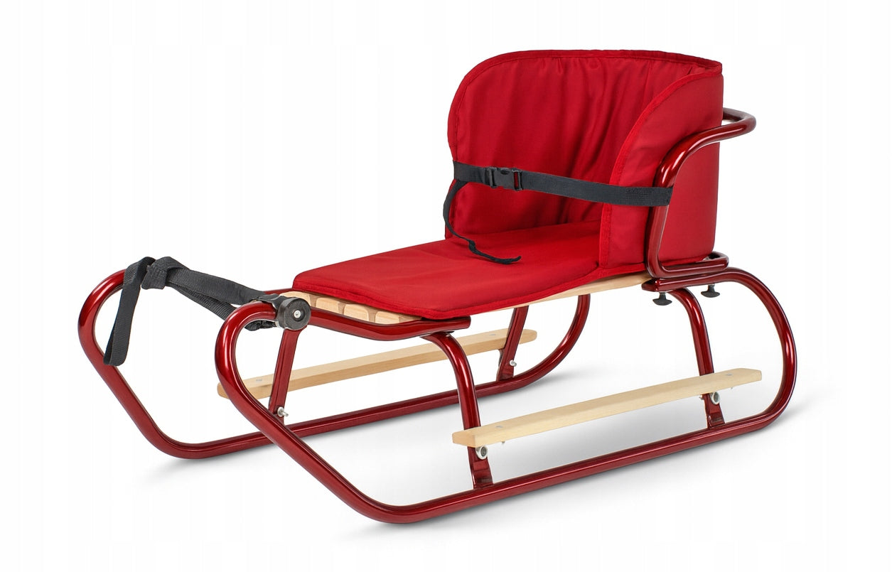 Metalinių Rogučių Komplektas su Nugara, Čiužiniu, Kojų Atramomis ir Diržu – Bordo Spalva – vaizdas 2