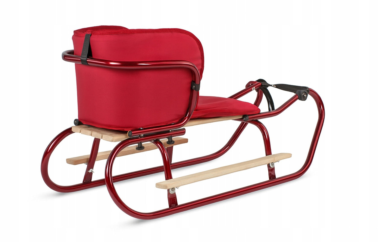 Metalinių Rogučių Komplektas su Nugara, Čiužiniu, Kojų Atramomis ir Diržu – Bordo Spalva – vaizdas 5