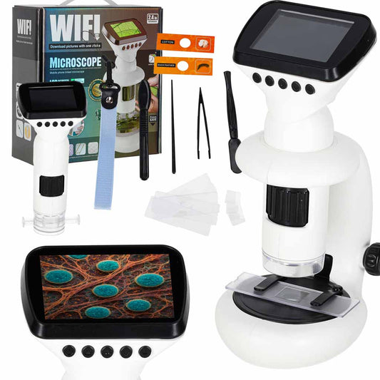 Skaitmeninis elektroninis mikroskopas su WiFi, USB, LCD ekranu, 200x-1000x didinimu ir priedais