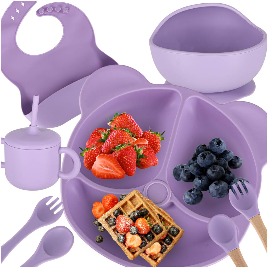 Silikoninių indų rinkinys vaikams, 8 dalių, violetinis