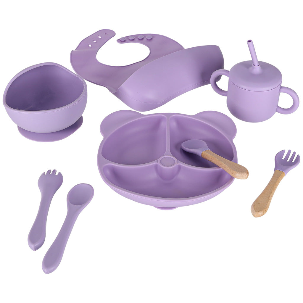 Silikoninių indų rinkinys vaikams, 8 dalių, violetinis