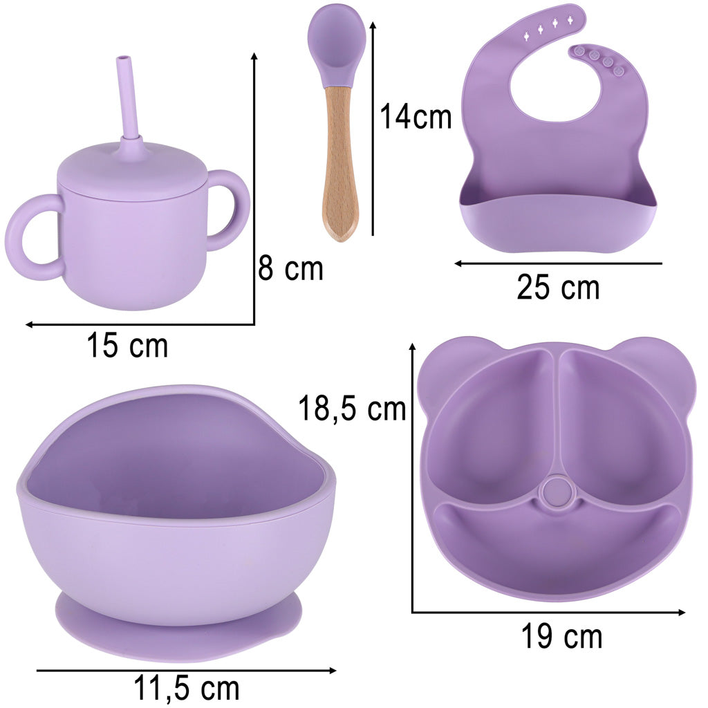 Silikoninių indų rinkinys vaikams, 8 dalių, violetinis