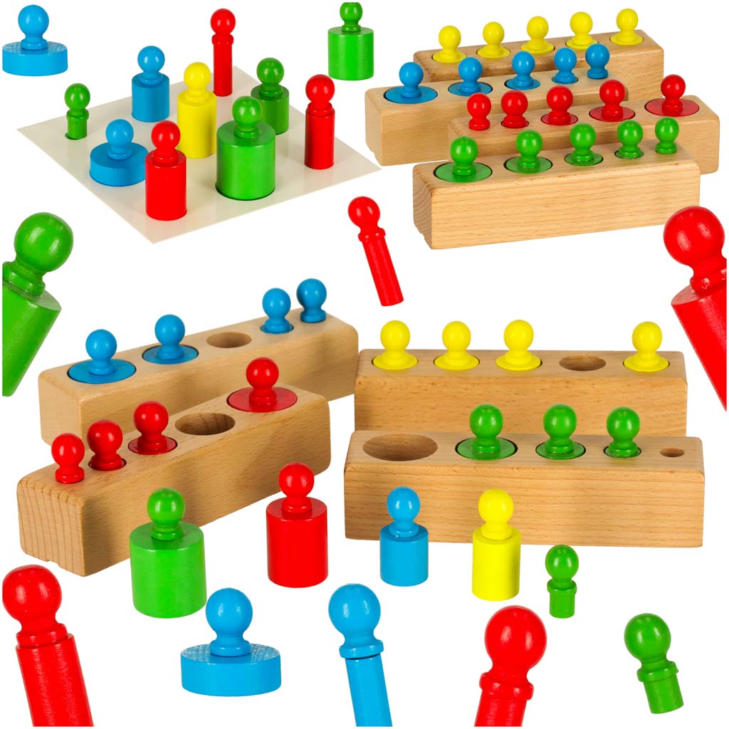 Spalvinga medinė Montessori dėlionė: cilindrai-svoriai