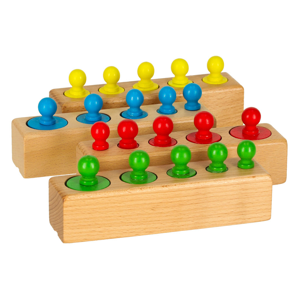 Spalvinga medinė Montessori dėlionė: cilindrai-svoriai