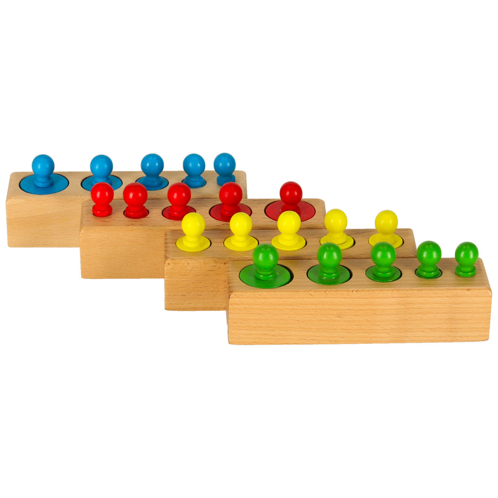 Spalvinga medinė Montessori dėlionė: cilindrai-svoriai