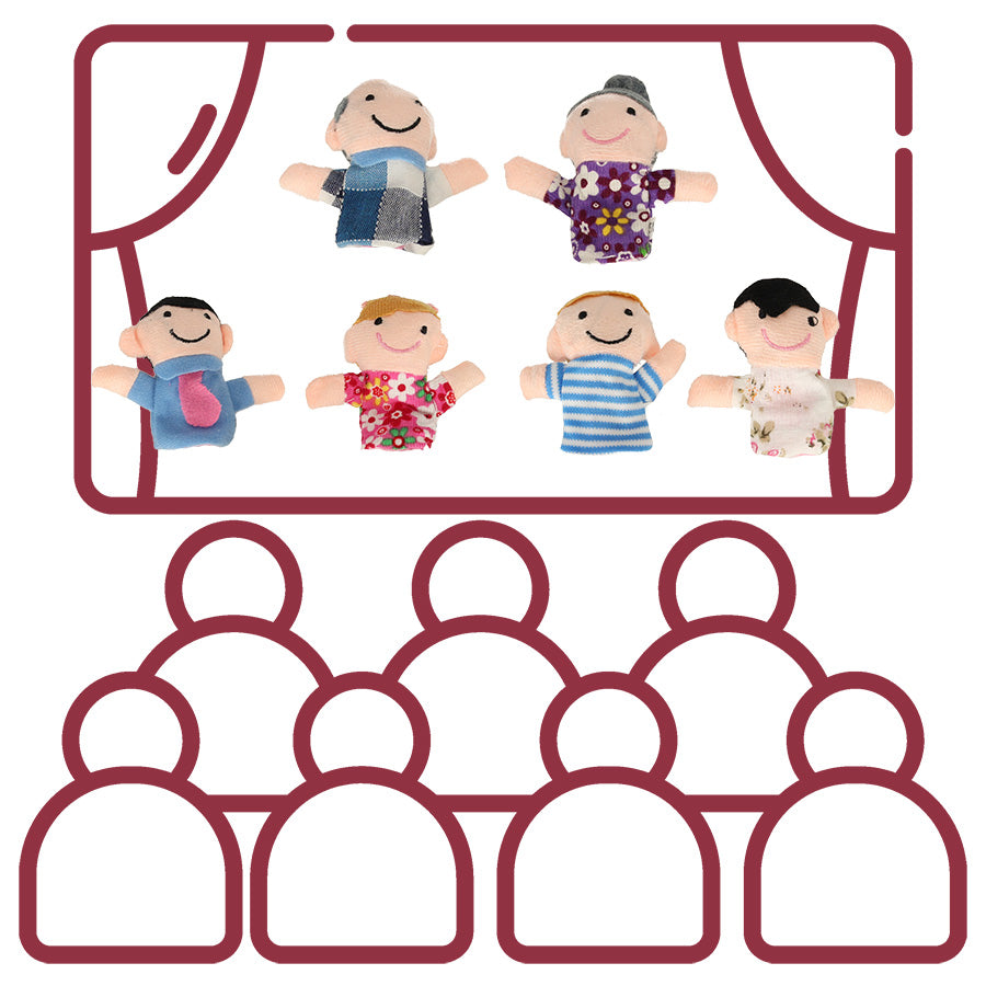 Pliušinės pirštininės lėlės „Šeima“ (6 vnt. rinkinys), pirštų teatras